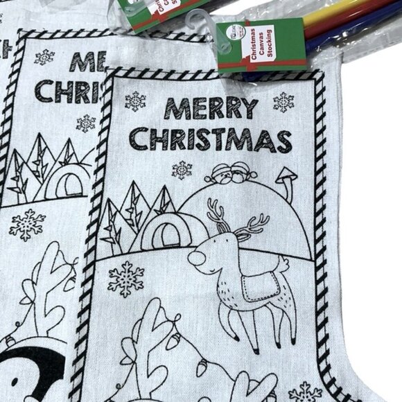 Christmas Stockings Canvas DIY Color Your Own With Markers Kit Fabric 3 Pieces - Picture 5 of 16